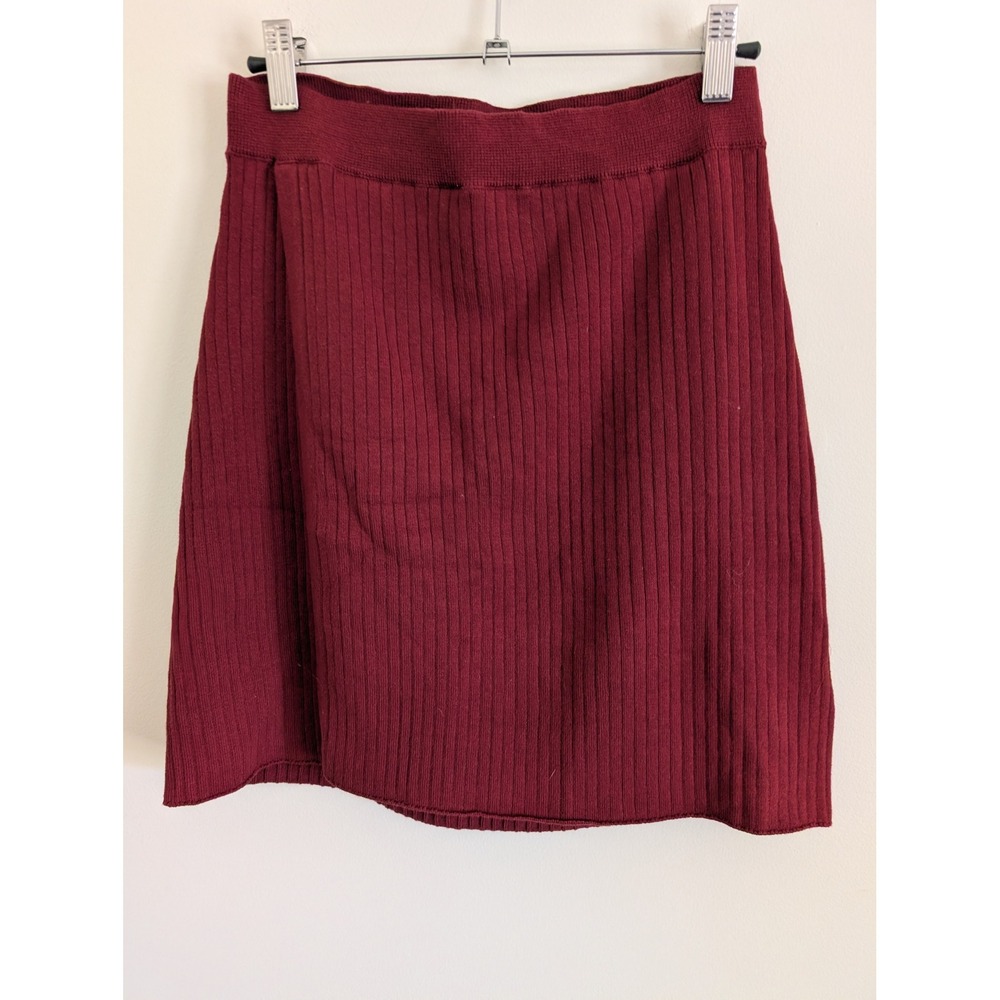 Free People Wine Red Ribbed Knit Wrap Mini Skirt large NWTs acadamia layering